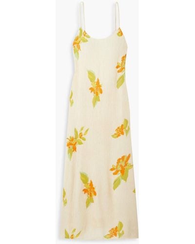 Savannah Morrow Andria Floral-print Silk And Bamboo-blend Crepon Midi Dress - Metallic