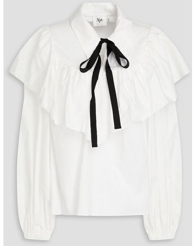 Aje. Marie Pussy-bow Ruffled Cotton Blouse - White