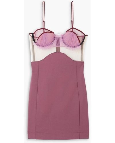 Nensi Dojaka Gathered Tulle-trimmed Stretch-crepe Mini Dress - Purple