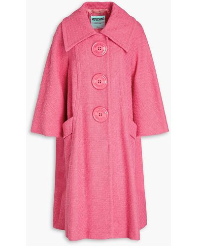 Moschino Button-embellished Cotton-tweed Coat - Pink