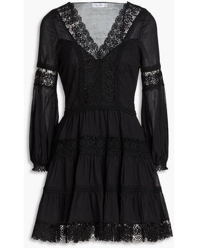 Charo Ruiz Violette Lace-trimmed Cotton-blend Mousseline Mini Dress - Black