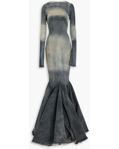 Rick Owens Fluted Denim Gown - Gray