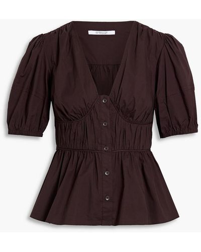 10 Crosby Derek Lam Maureen Shirred Cotton-blend Poplin Top - Brown