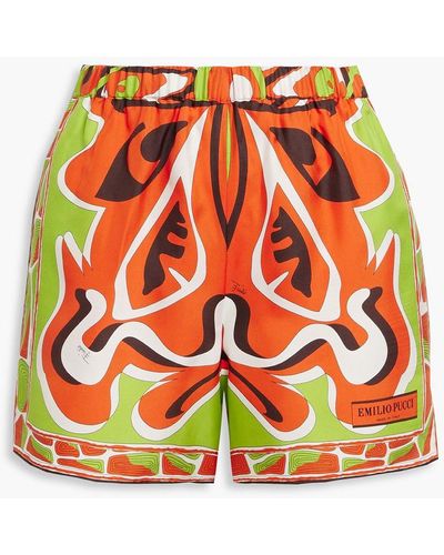 Emilio Pucci Printed Silk-twill Shorts - Orange