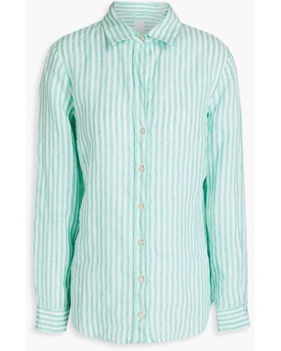120% Lino Striped Linen Shirt - Green