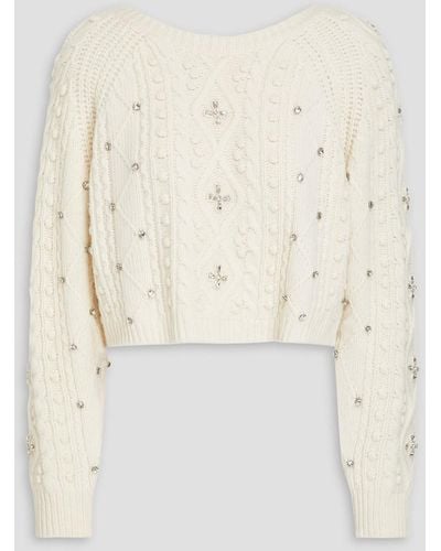 Ba&sh Otello Cropped Embellished Cable-knit Wool Cardigan - Natural