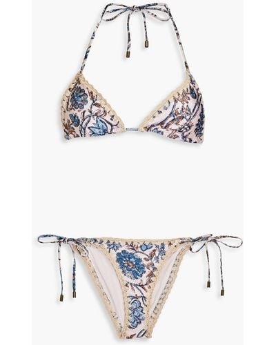 Zimmermann Triangel-bikini mit floralem print und häkelbesatz - Grau