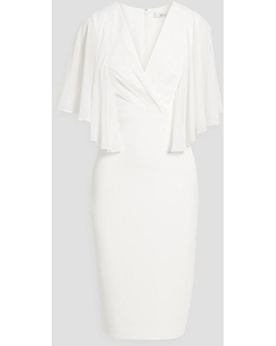 Badgley Mischka Kleid aus crêpe mit chiffon-einsätzen und wickeleffekt - Weiß