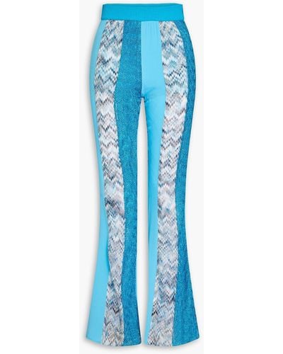 Missoni Metallic Panelled Silk-crepe De Chine Flared Trousers - Blue