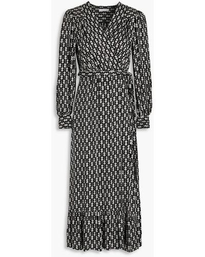 Sandro Sirene Belted Floral-print Twill Midi Wrap Dress - Black