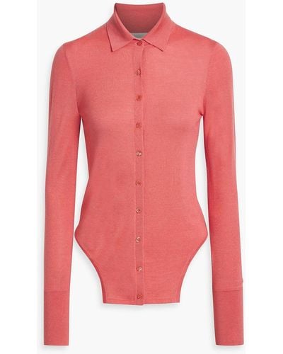 LAPOINTE Asymmetric Wool, Silk And Cashmere-blend Cardigan - Pink