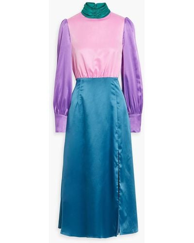 Olivia Rubin Gwen Color-block Satin Turtleneck Midi Dress - Blue