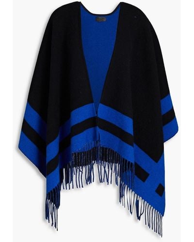 Rag & Bone Highlands Fringed Striped Wool-blend Jacquard Poncho - Blue