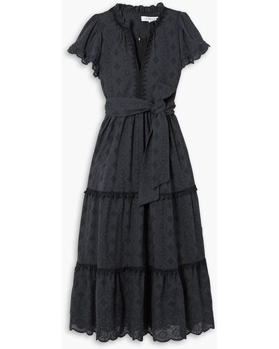 Lug Von Siga Sofia Tiered Broderie Anglaise Cotton Midi Dress - Black