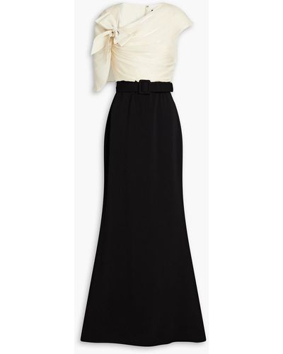 Badgley Mischka Two-tone Voile-paneled Crepe Gown - Black
