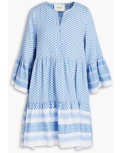 Summery Copenhagen Julia Gathered Cotton-jacquard Mini Dress - Blue