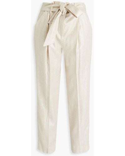Veronica Beard Zelly Pleated Linen-blend Tapered Trousers - White