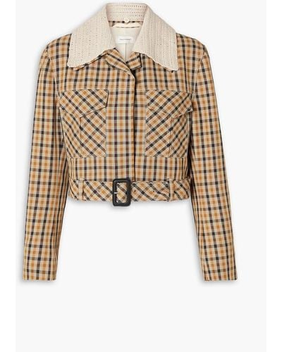Wales Bonner Kalimba Cropped Checked Crochet-trimmed Wool-blend Jacket - Natural
