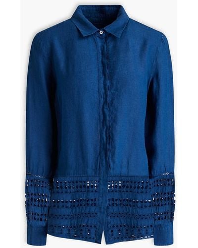 120% Lino Broderie Anglaise Linen Shirt - Blue