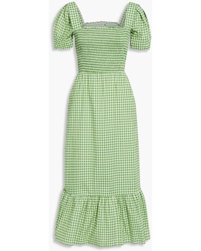 HVN Fromer Gingham Cotton-blend Poplin Midi Dress - Green