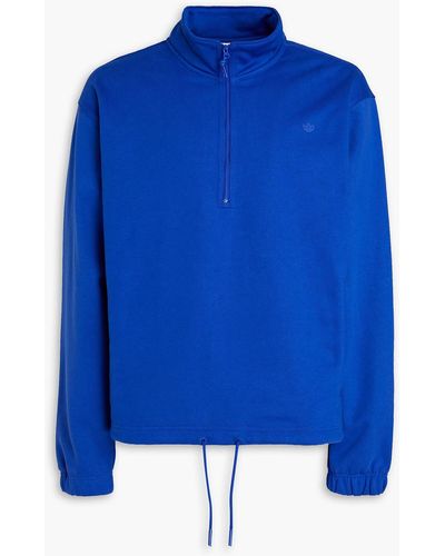 adidas Originals Cotton-blend Fleece Half-zip Sweatshirt - Blue