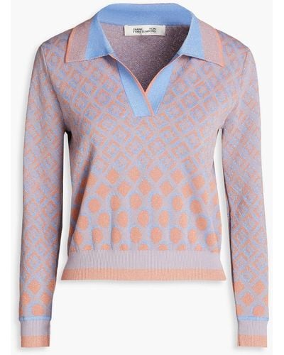 Diane von Furstenberg Metallic Jacquard-knit Cotton-blend Sweater - Pink
