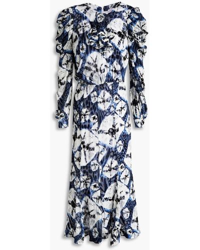 Stella Jean Ruffled Printed Devoré-velvet Midi Dress - Blue