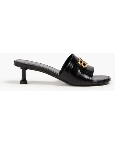 Balenciaga Groupie Embellished Croc-effect Leather Mules - Black