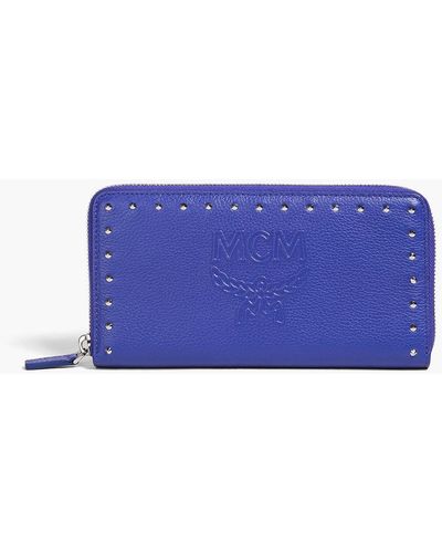 MCM Chanswell Studded Embossed Pebbled-leather Wallet - Blue