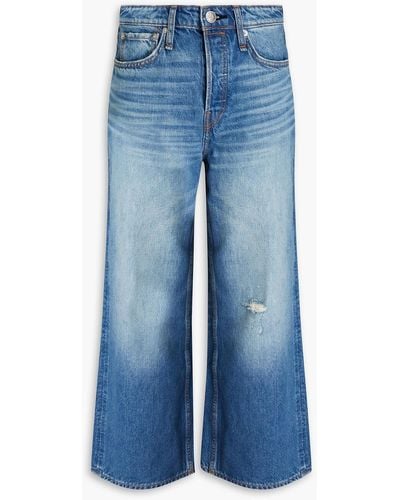 Rag & Bone Maya Cropped Distressed High-rise Wide-leg Jeans - Blue