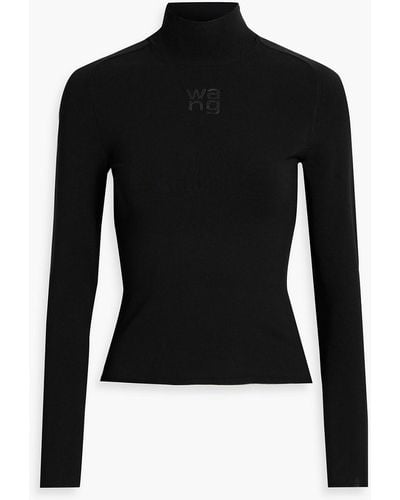 T By Alexander Wang Appliquéd Stretch-knit Turtleneck Sweater - Black