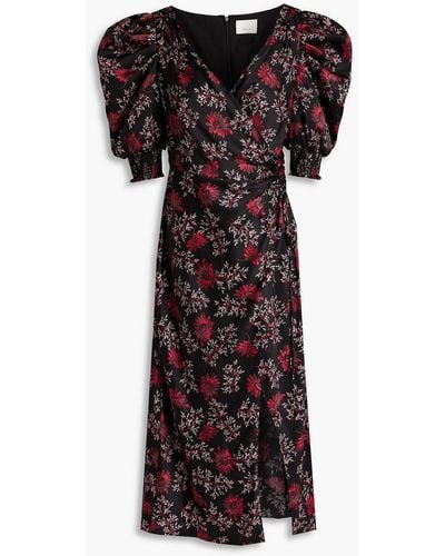 Cinq À Sept Kacy Wrap-effect Floral-print Satin-twill Midi Dress - Black