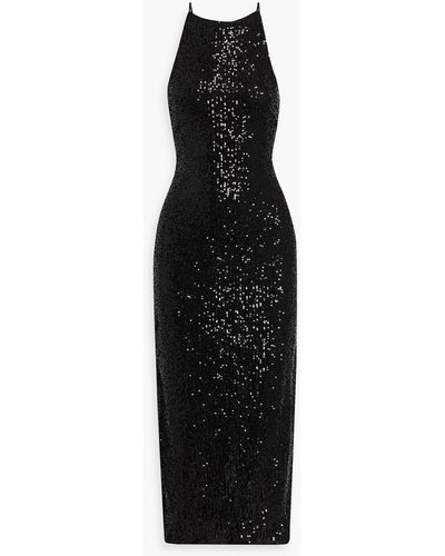 Envelope Cutout Sequined Tulle Midi Dress - Black