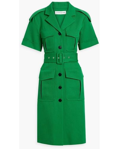 Victoria Beckham Belted Wool-twill Shirt Dress - Green