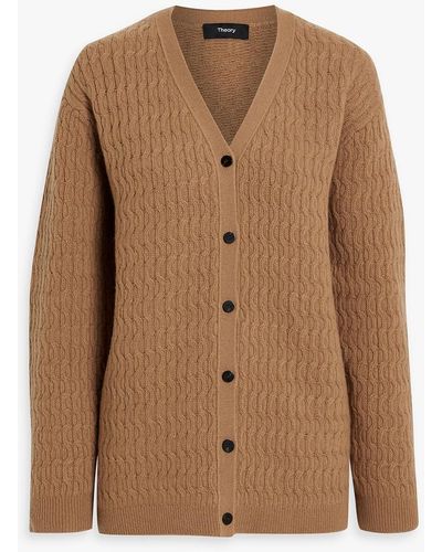 Theory Cable-knit Wool And Cashmere-blend Cardigan - Brown
