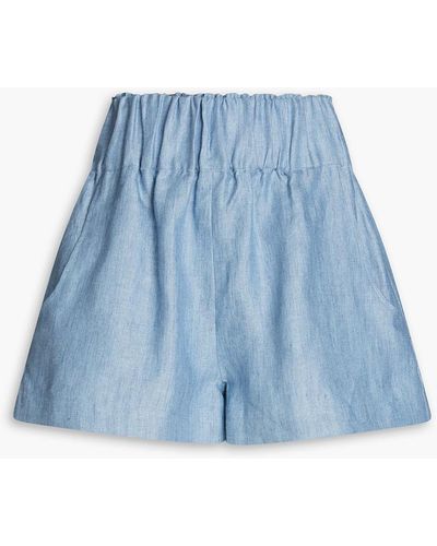 Bondi Born Universal Herringbone Linen Shorts - Blue