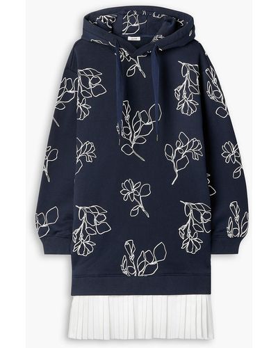 Jason Wu Layered Floral-print Cotton-jersey And Satin Hooded Dress - Blue