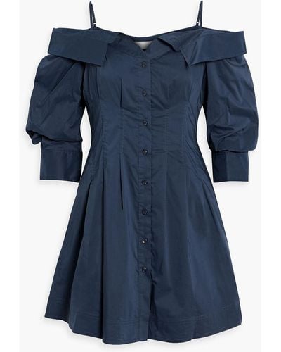 Jonathan Simkhai Coda Cold-shoulder Pleated Cotton-blend Poplin Mini Dress - Blue