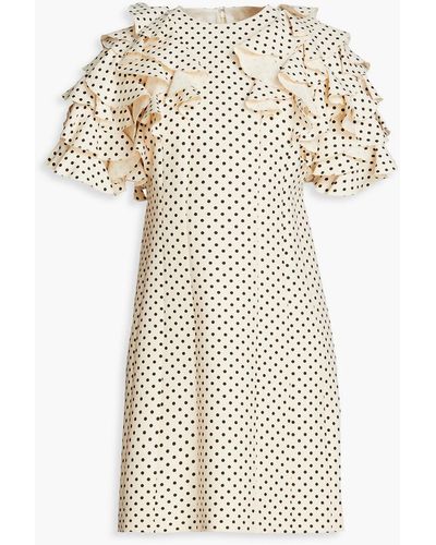 Valentino Garavani Ruffled Polka-dot Wool And Silk-blend Crepe Mini Dress - Natural
