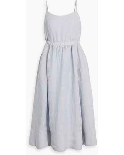 Iris & Ink Eve Gathered Lyocell And Linen-blend Twill Midi Dress - White