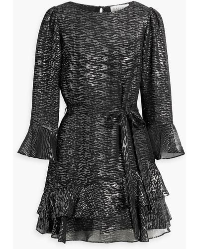 Saloni Marissa Ruffled Metallic Fil Coupé Silk-blend Chiffon Mini Dress - Black