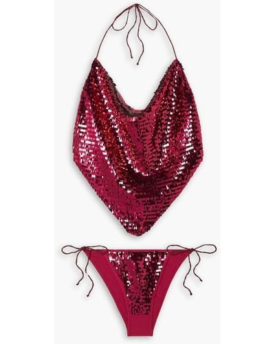 Oséree Sequined Halterneck Bikini - Red