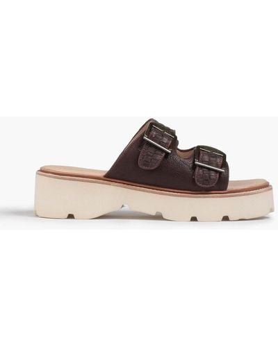 Australia Luxe Woven Leather Platform Sandals - Brown