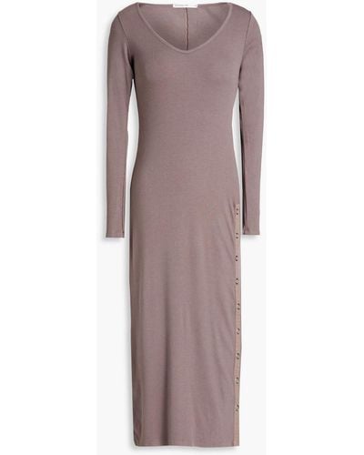 Stateside Snap-detailed Ribbed Jersey Midi Dress - Brown
