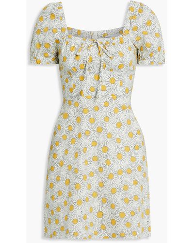 HVN Holland Floral-print Cotton-blend Poplin Mini Dress - Yellow