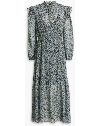 Maje Tiered Floral-print Metallic Fil Coupé Chiffon Midi Dress - Gray