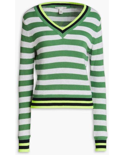 Autumn Cashmere Striped Cotton Jumper - Green