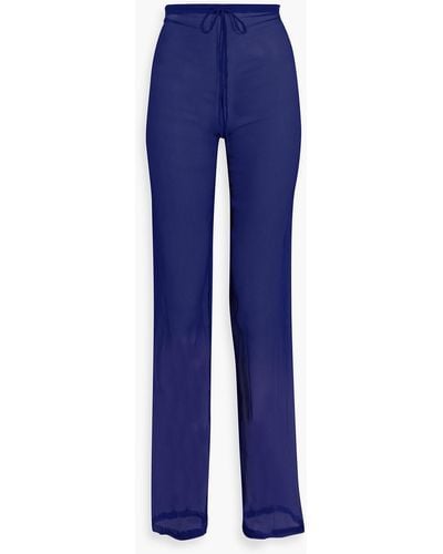 Dries Van Noten Silk-crepon Straight-leg Trousers - Blue