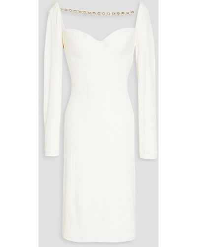 Leslie Amon Laura Chain-embellished Ribbed Jersey Dress - White
