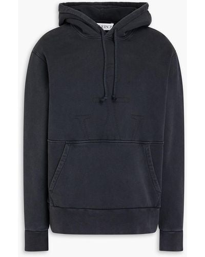 JW Anderson Embroidered Cotton-fleece Hoodie - Blue
